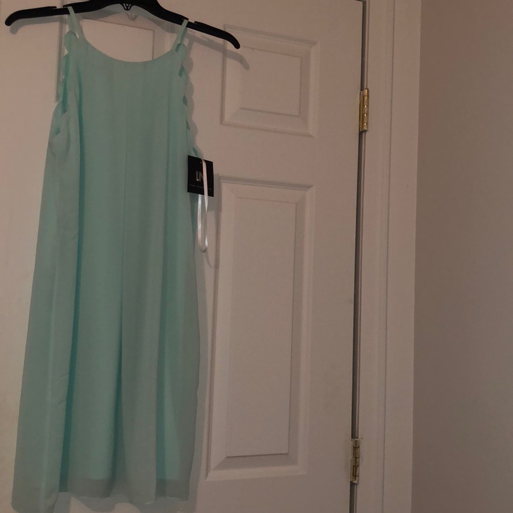 NWT I.N. San Francisco Scallop Edge Cut Sea Green Dress